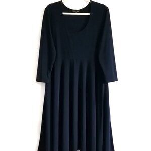 Slinky Brand Womens Navy Blue Jersey Knit 3/4 Sleeve A-Line Tunic Dress Size L